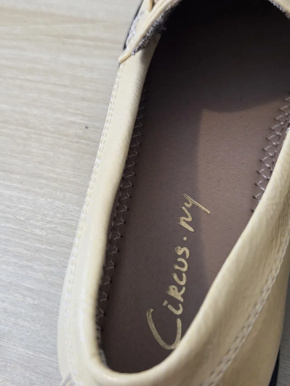 Circus Cream Patent Leather Loafers with Gold Horsebit
